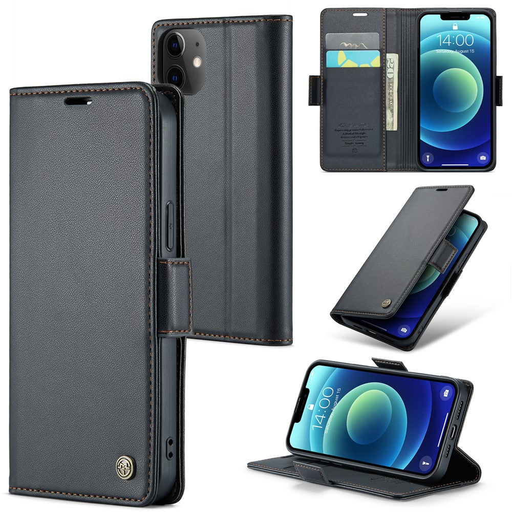 CASEME 023-serien standerpungcover til iPhone 12 mini, RFID-blokerende lædercover med litchi-tekstur