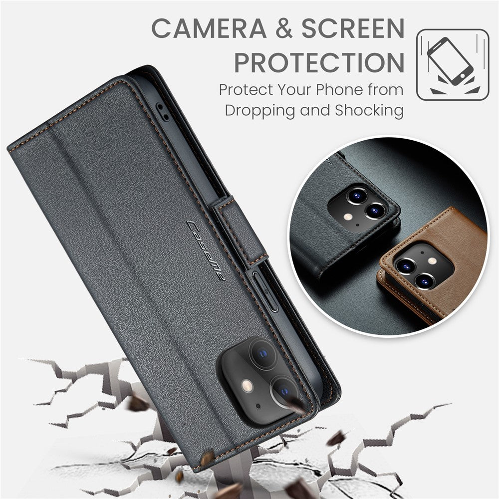 CASEME 023-serien standerpungcover til iPhone 12 mini, RFID-blokerende lædercover med litchi-tekstur