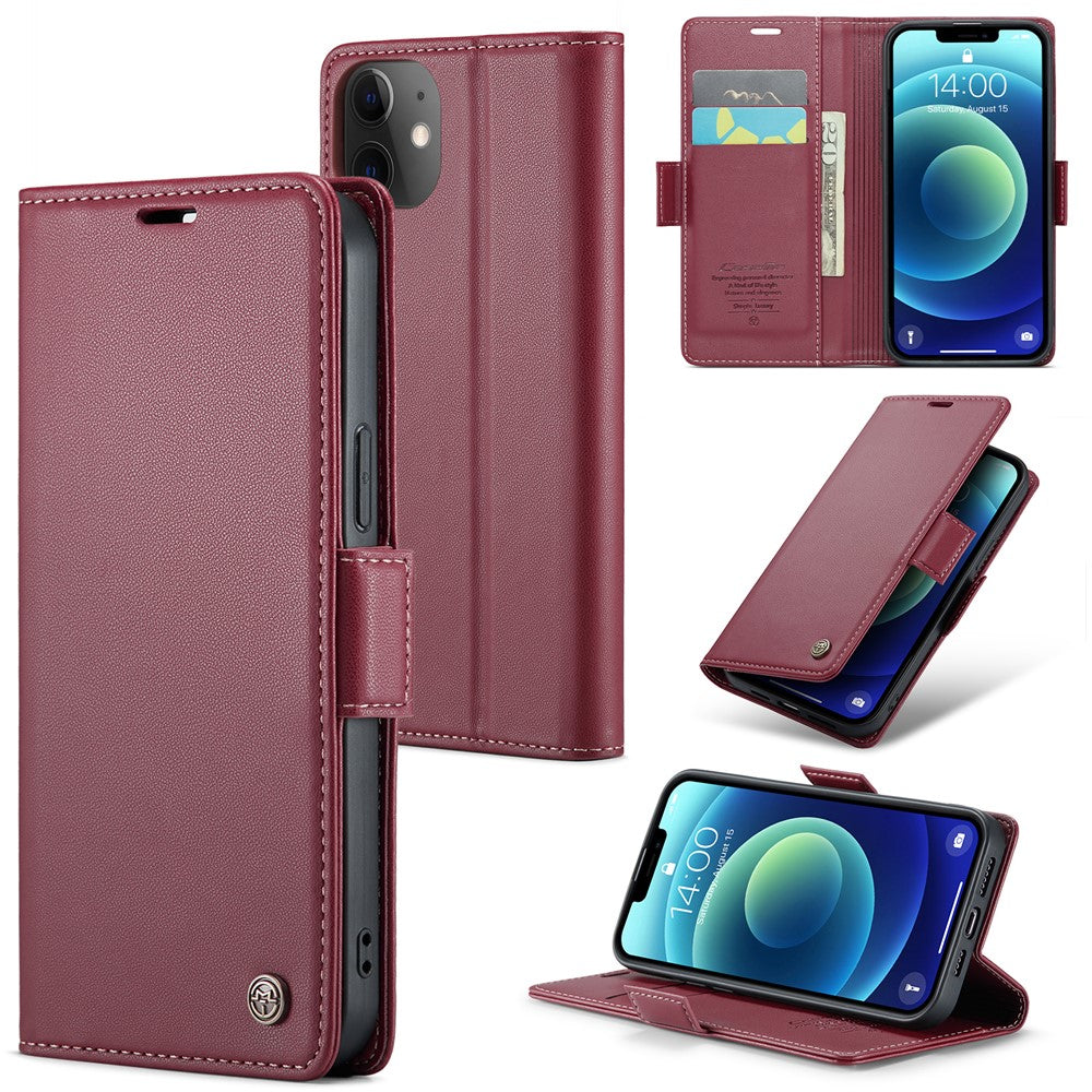 CASEME 023-serien standerpungcover til iPhone 12 mini, RFID-blokerende lædercover med litchi-tekstur