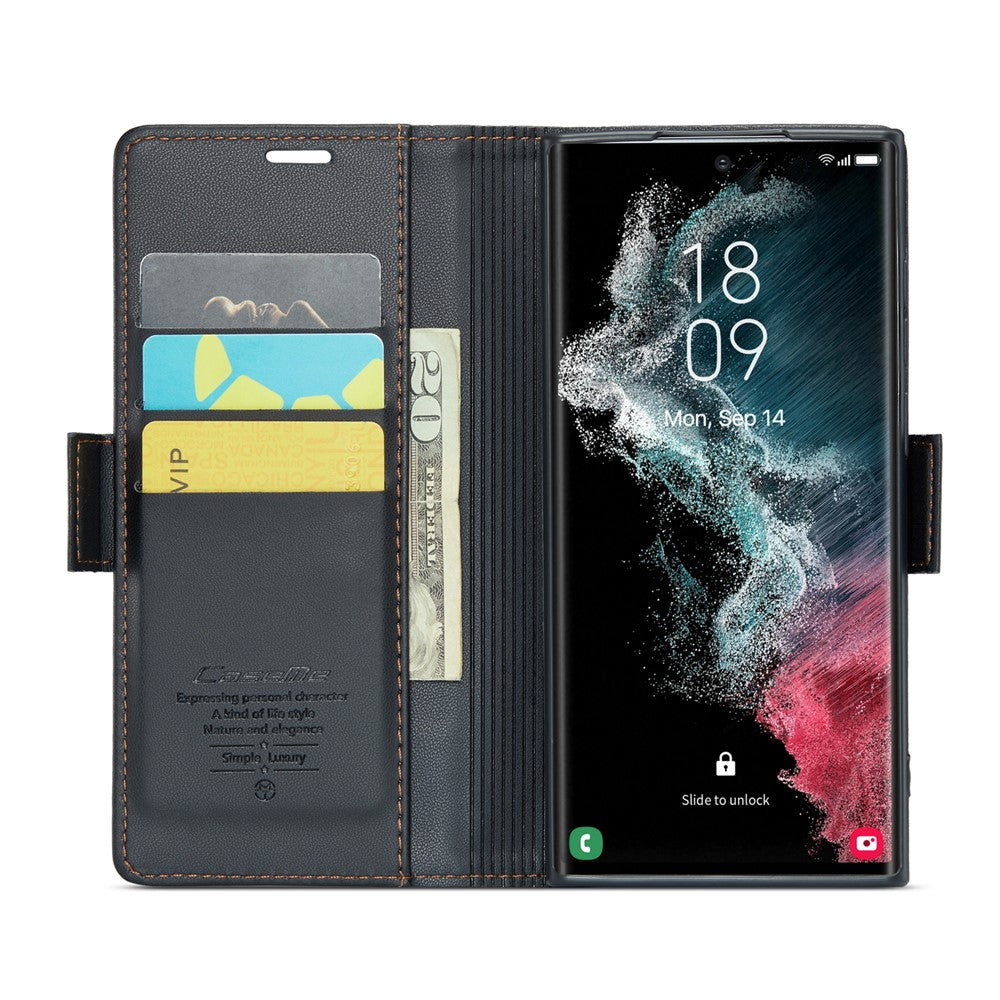 CASEME 023 RFID-blokerende lædercover med 3 kortpladser til Samsung Galaxy S22 Ultra 5G