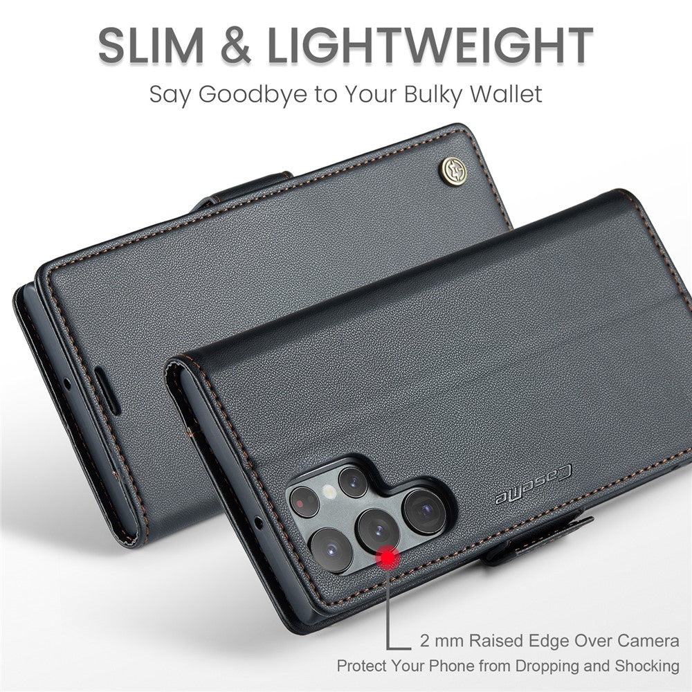 For Samsung Galaxy S22 Ultra 5G Leather Case CASEME 023 RFID Blocking 3 Card Slot Mobile Cover