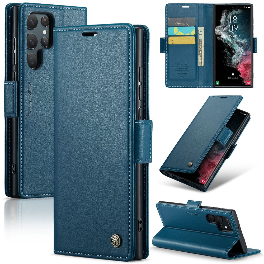 For Samsung Galaxy S22 Ultra 5G Leather Case CASEME 023 RFID Blocking 3 Card Slot Mobile Cover