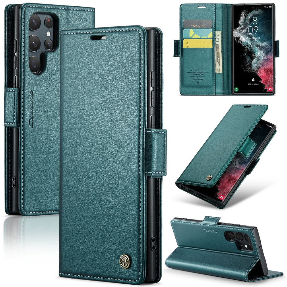 For Samsung Galaxy S22 Ultra 5G Leather Case CASEME 023 RFID Blocking 3 Card Slot Mobile Cover