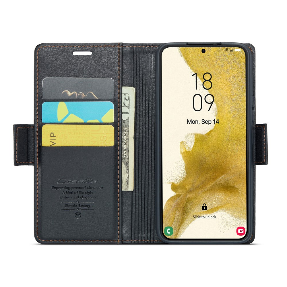 For Samsung Galaxy S22 5G Leather Case CASEME 023 RFID Blocking 3 Card Slot Mobile Cover
