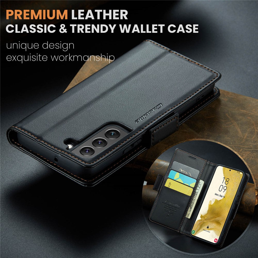 For Samsung Galaxy S22 5G Leather Case CASEME 023 RFID Blocking 3 Card Slot Mobile Cover