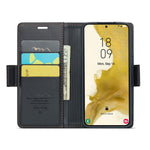Läderfodral för Samsung Galaxy S22+ 5G CASEME 023 RFID-blockerande mobilskal med 3 kortplatser