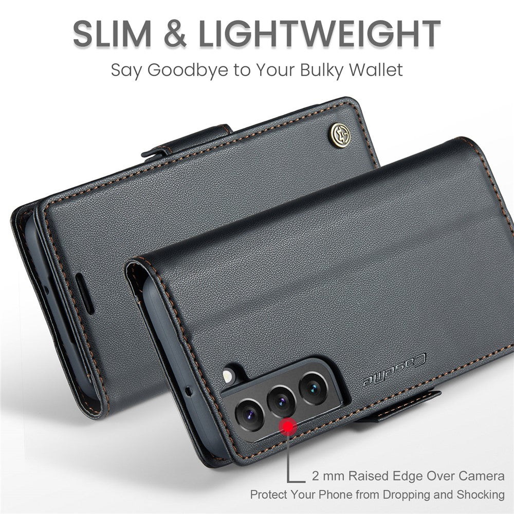 Läderfodral för Samsung Galaxy S22+ 5G CASEME 023 RFID-blockerande mobilskal med 3 kortplatser