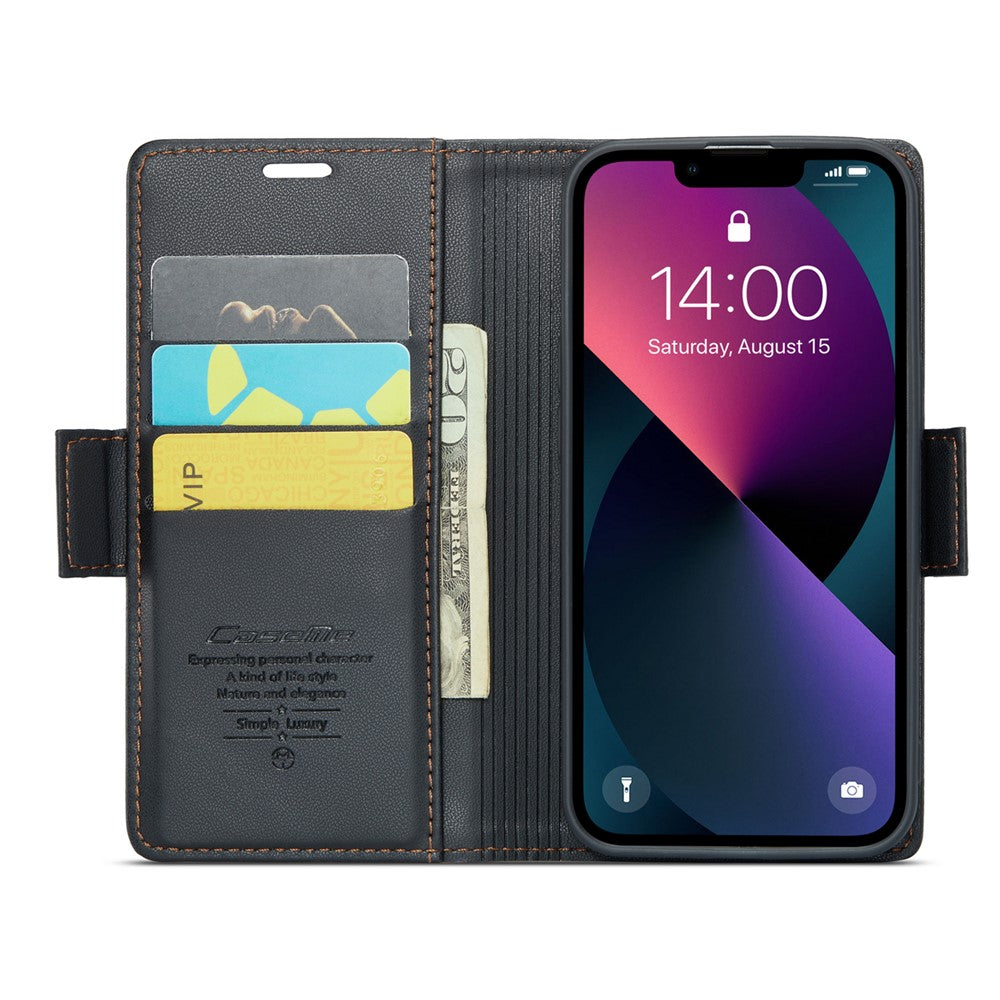 For iPhone 14 Plus Leather Case CASEME 023 RFID Blocking 3 Card Slot Mobile Cover