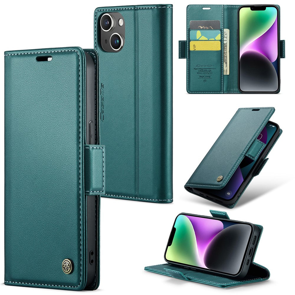 For iPhone 14 Plus Leather Case CASEME 023 RFID Blocking 3 Card Slot Mobile Cover