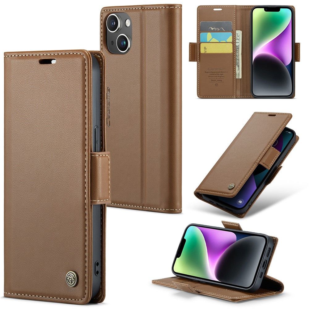 For iPhone 14 Plus Leather Case CASEME 023 RFID Blocking 3 Card Slot Mobile Cover
