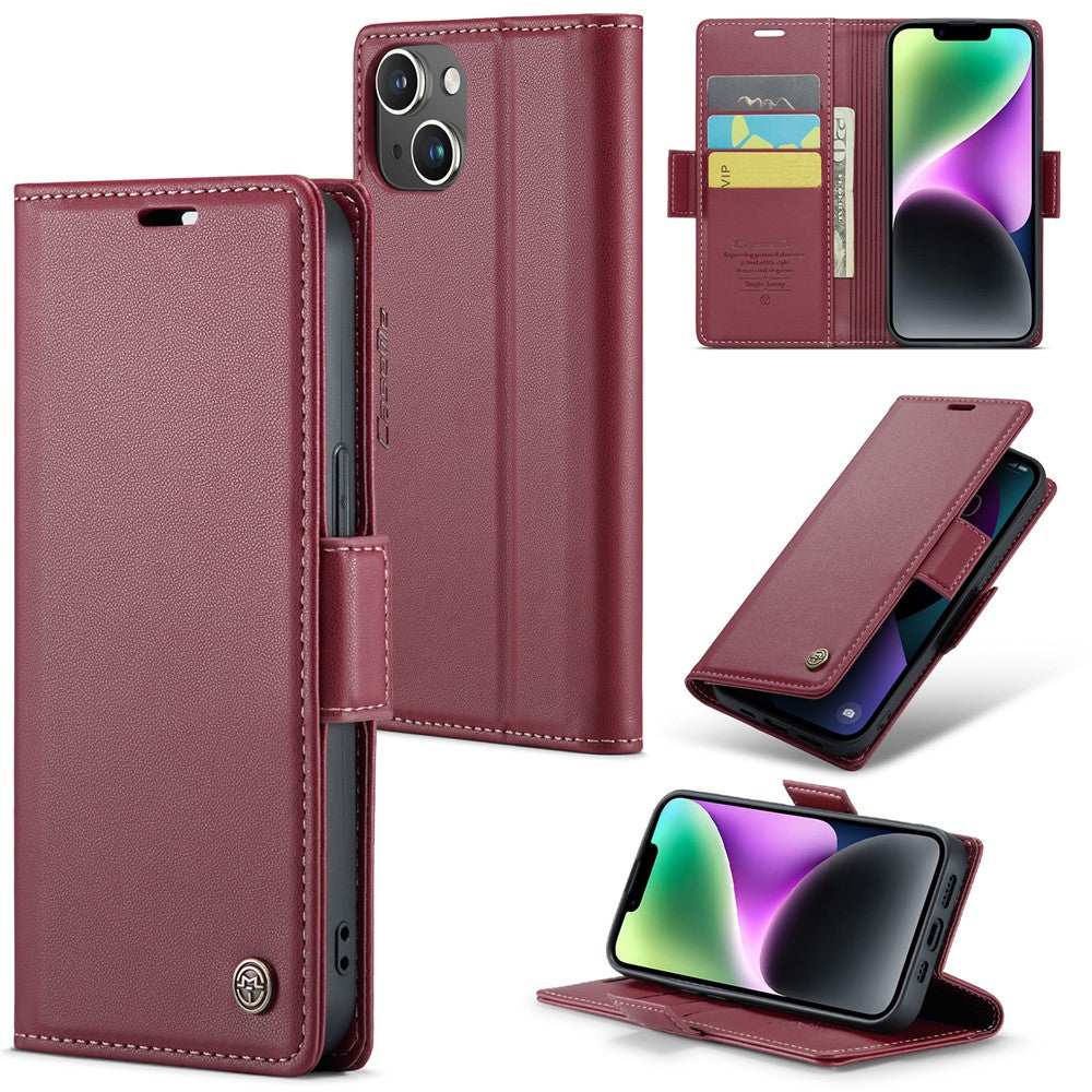 For iPhone 14 Plus Leather Case CASEME 023 RFID Blocking 3 Card Slot Mobile Cover