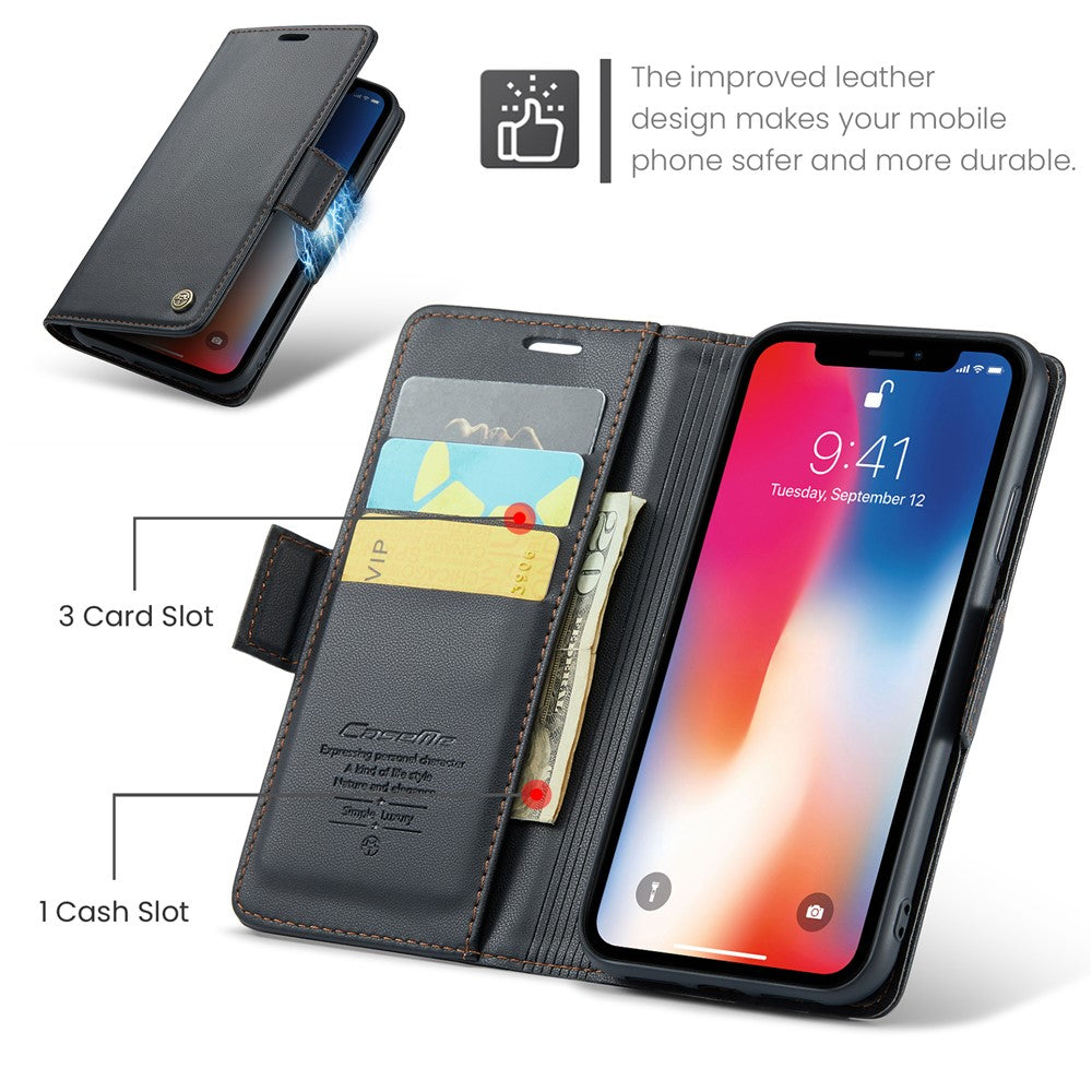 Til iPhone XS Max Lædercover CASEME 023 RFID-blokerende mobilcover med 3 kortlommer