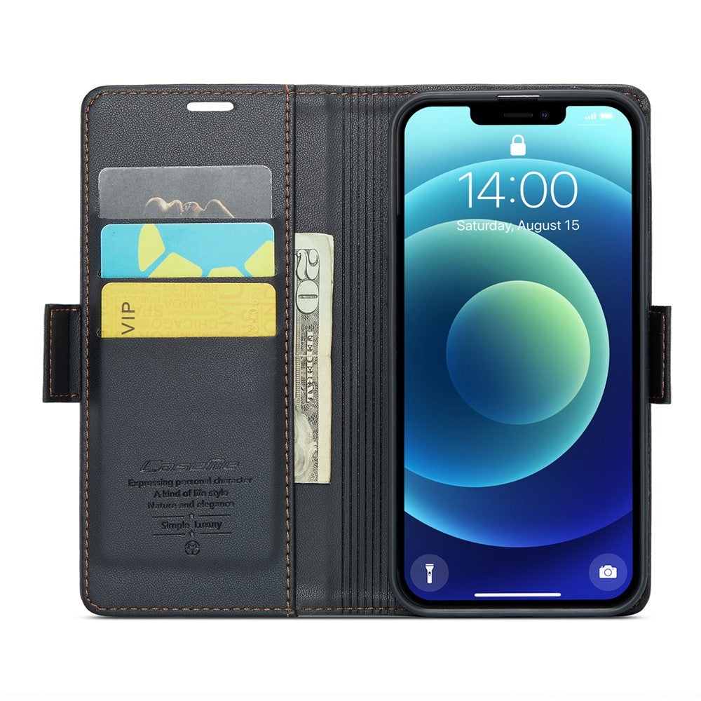 For iPhone 12 / 12 Pro Leather Case CASEME 023 RFID Blocking 3 Card Slot Mobile Cover