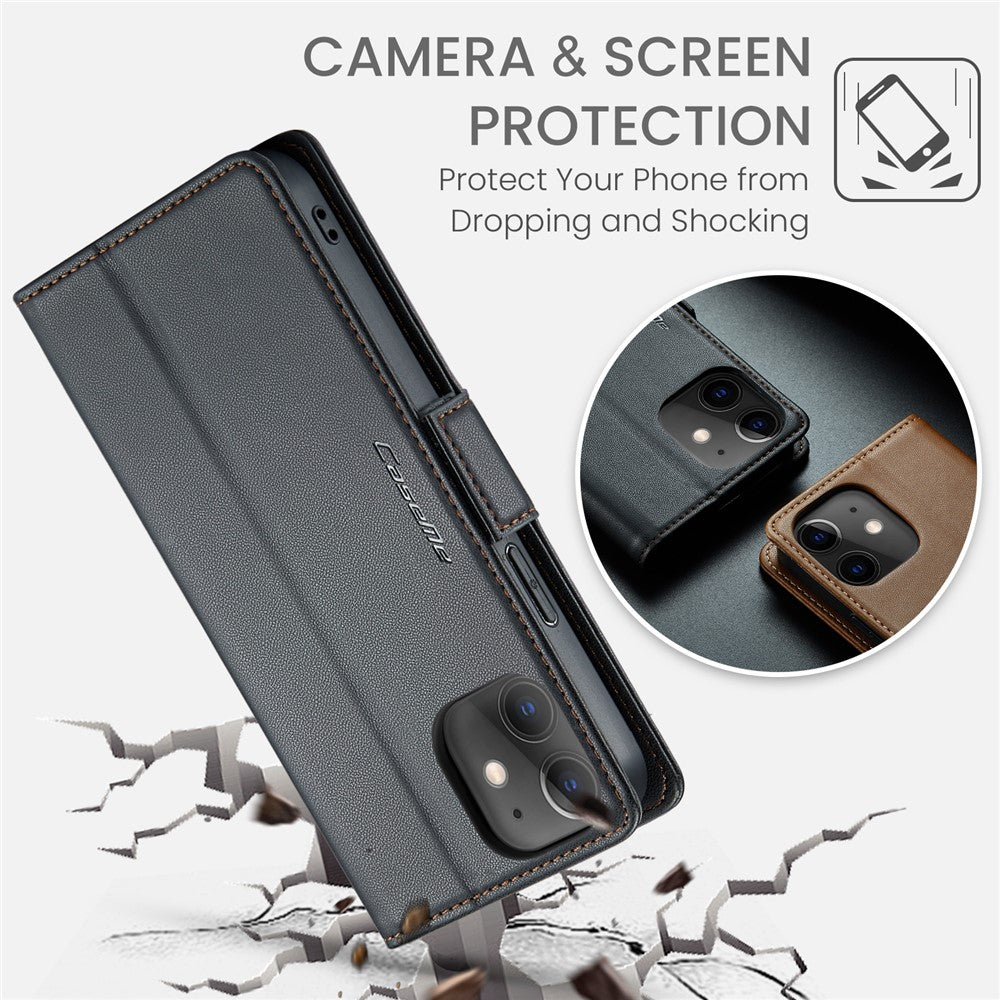 For iPhone 12 / 12 Pro Leather Case CASEME 023 RFID Blocking 3 Card Slot Mobile Cover