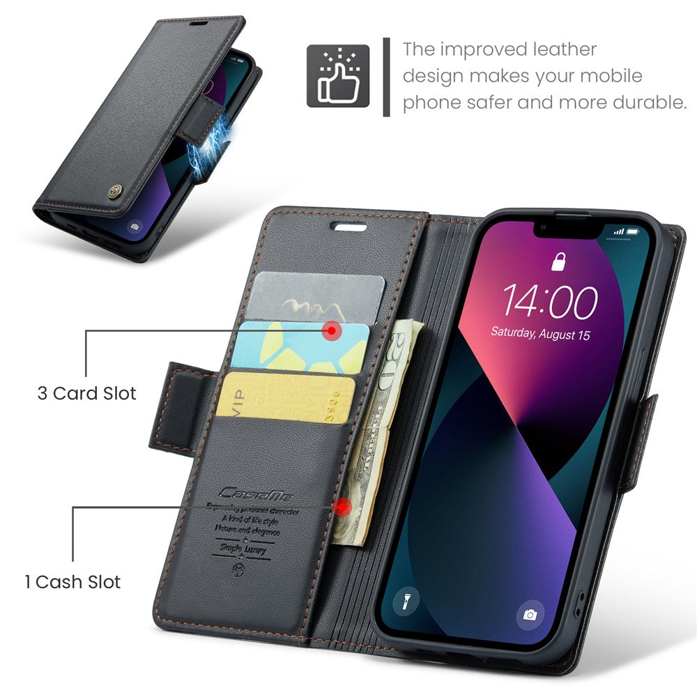 For iPhone 13 Leather Case CASEME 023 RFID Blocking 3 Card Slot Mobile Cover