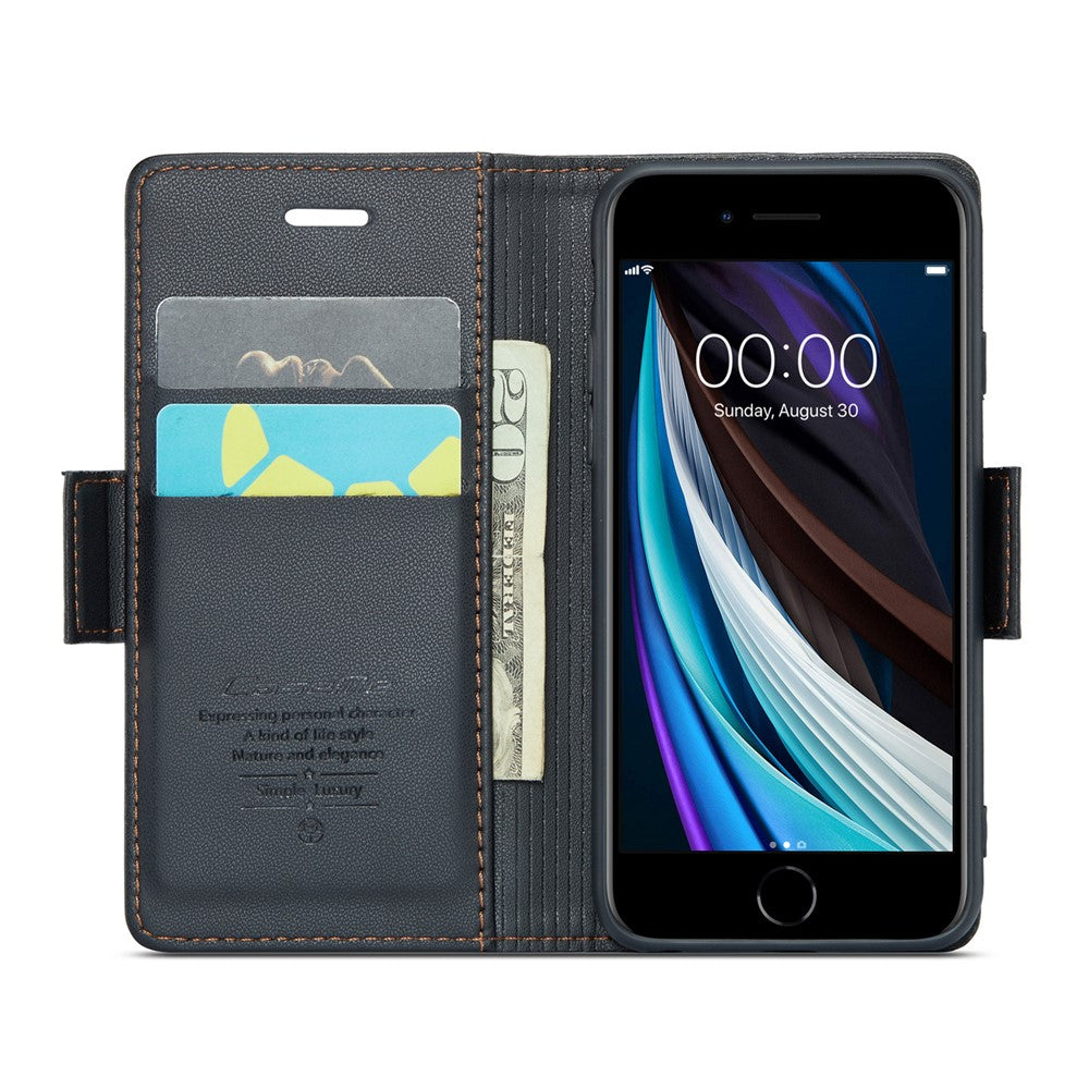 CASEME 023 Series For iPhone 6 / 6s / 7 / 8 / SE (2022) / (2020) Litchi Texture Leather Wallet Stand Case RFID Blocking Anti-drop Cover