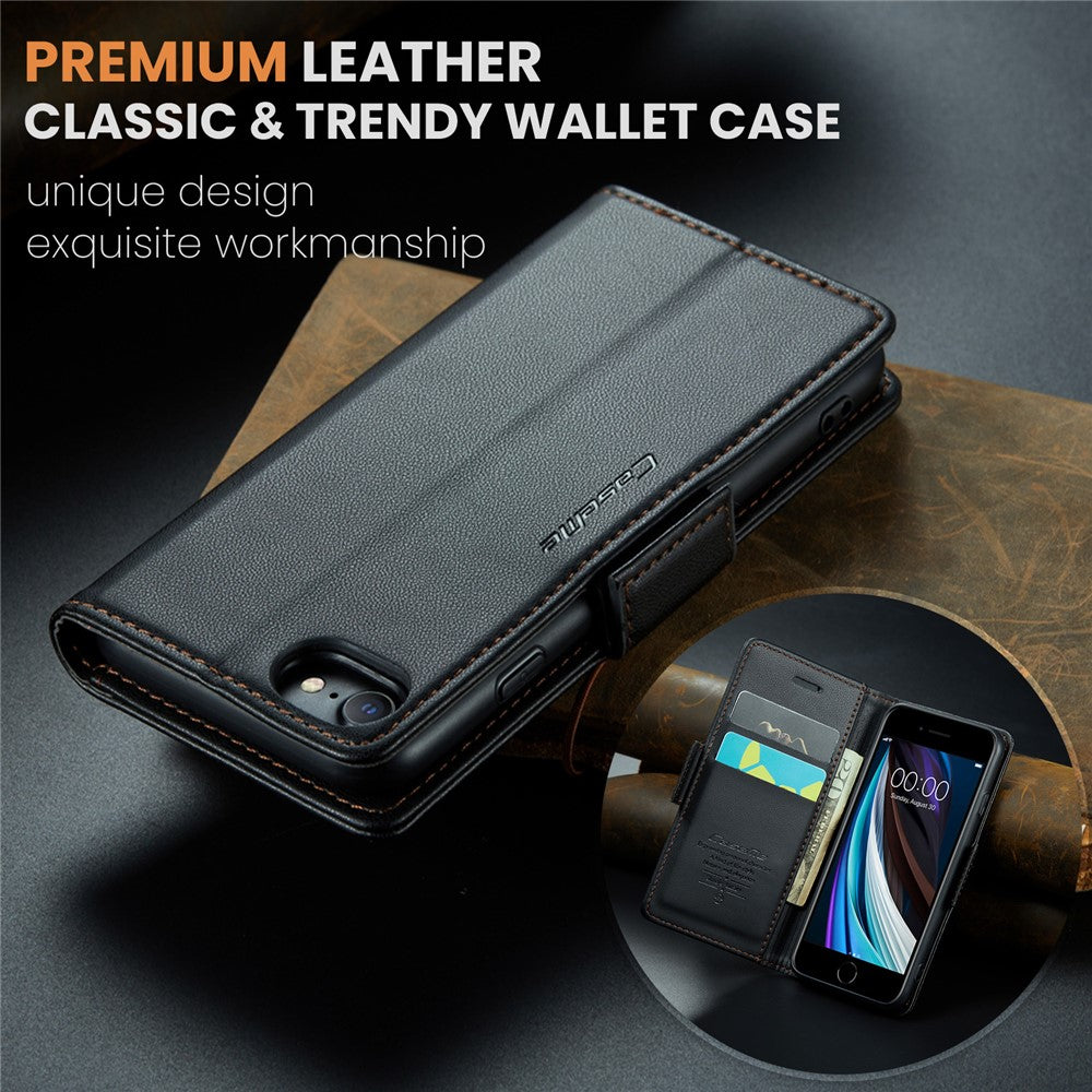 CASEME 023 Series For iPhone 6 / 6s / 7 / 8 / SE (2022) / (2020) Litchi Texture Leather Wallet Stand Case RFID Blocking Anti-drop Cover