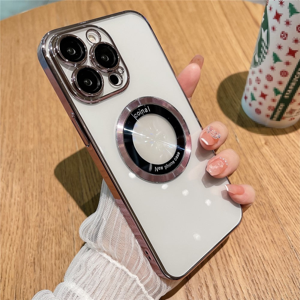 For iPhone 12 Pro Raised Bezel Electroplating Phone Cover Magnetic Charging Phone Case Shell