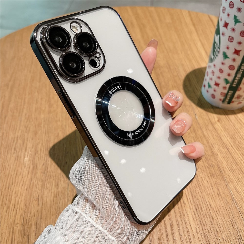 For iPhone 12 Pro Raised Bezel Electroplating Phone Cover Magnetic Charging Phone Case Shell