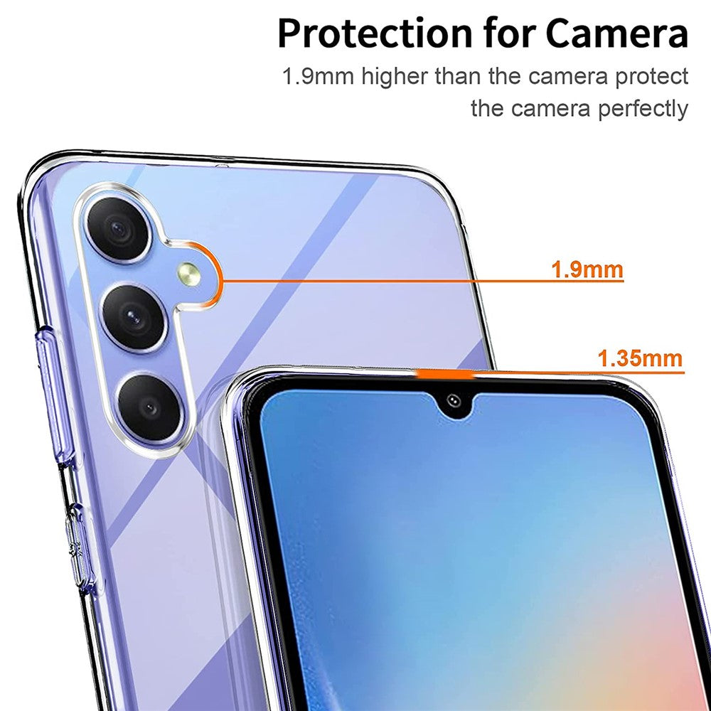 For Samsung Galaxy A54 5G Clear TPU Phone Case with 3Pcs 2.5D Arc Edge Tempered Glass Screen Film