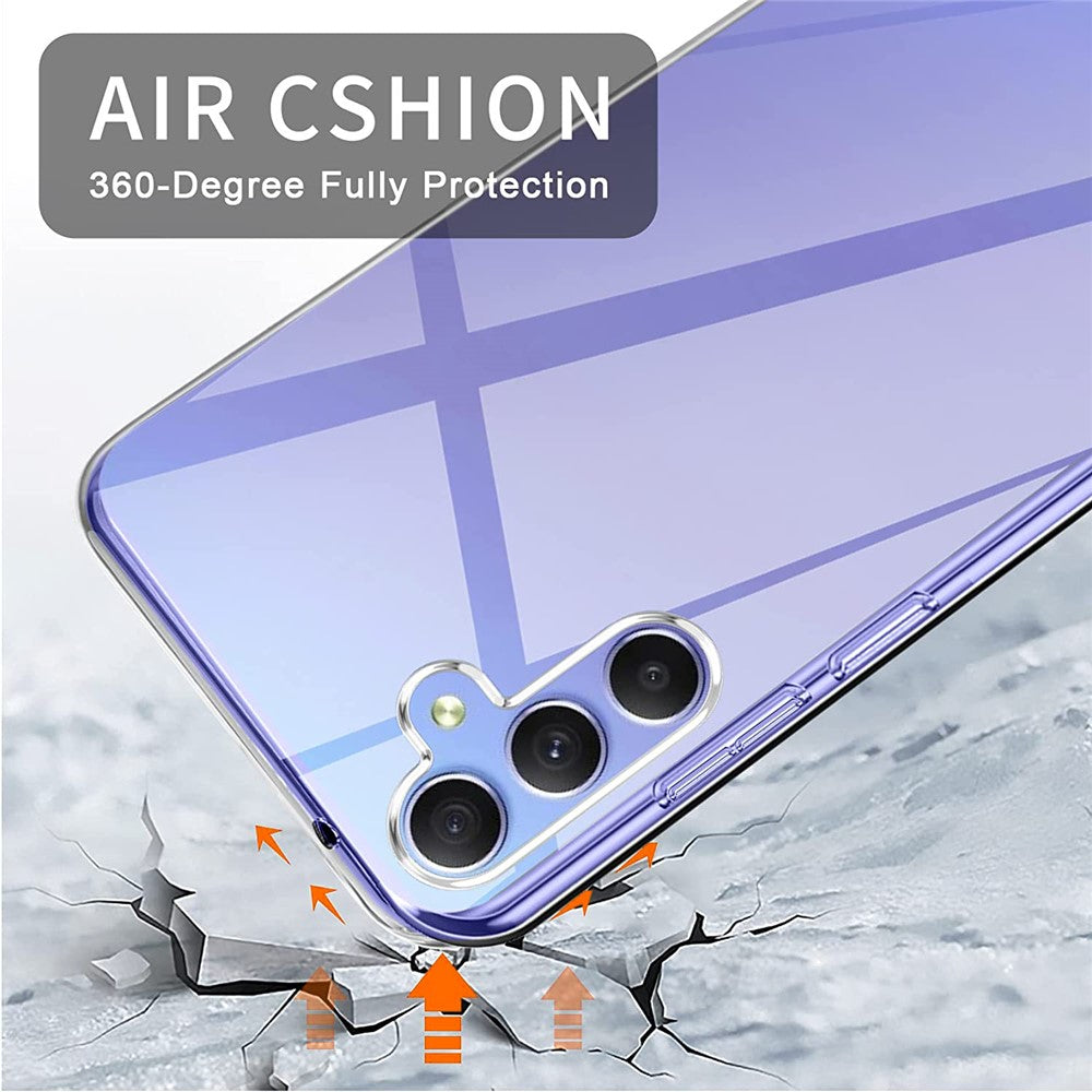 For Samsung Galaxy A54 5G Clear TPU Phone Case with 3Pcs 2.5D Arc Edge Tempered Glass Screen Film