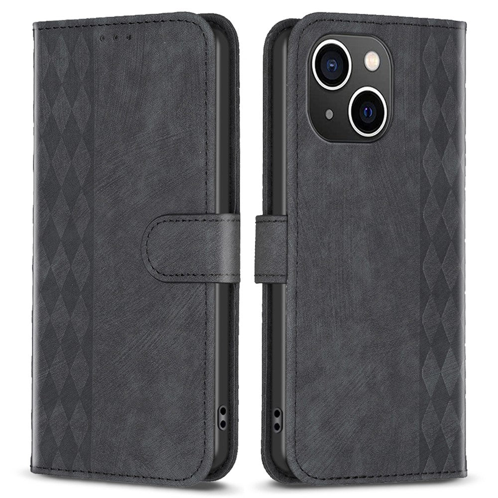 PU-lædercover til iPhone 13 / 14 6,1 tommer, præget mønster, pung, justerbar stander, flip telefoncover