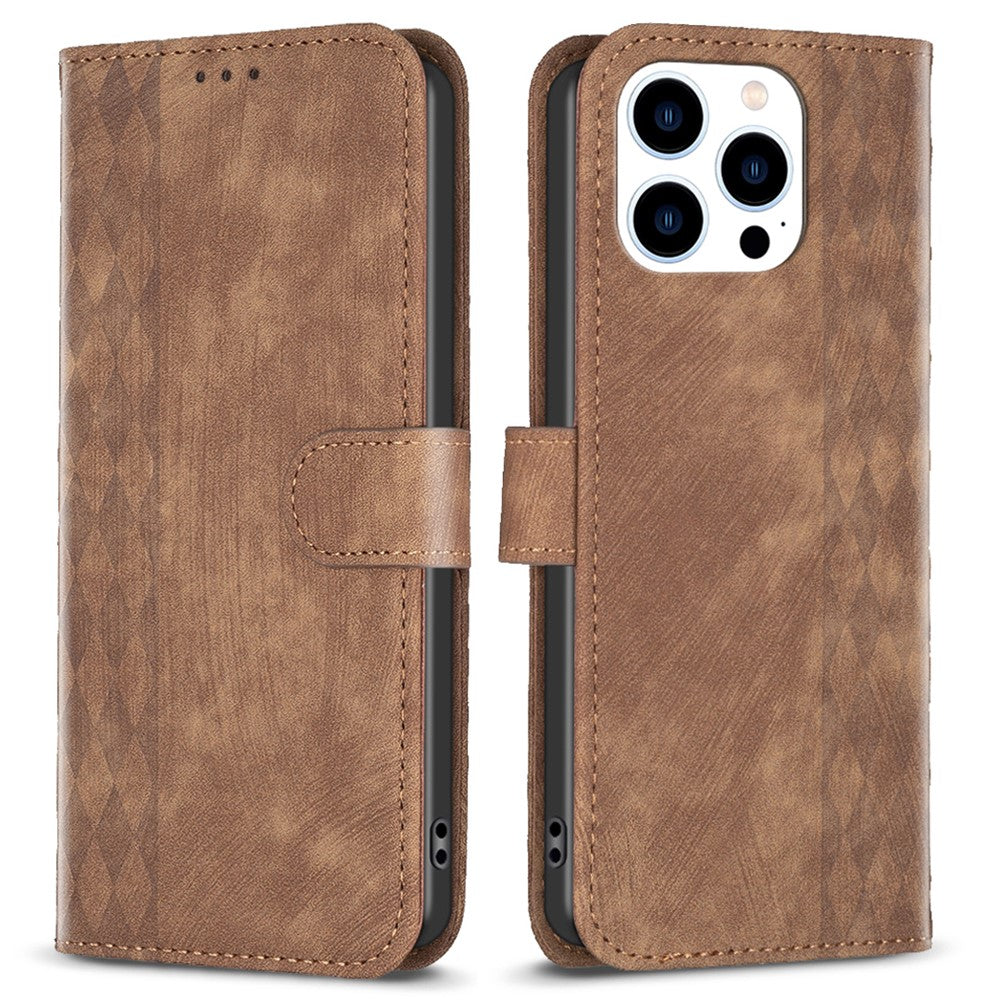 PU Lædercover til iPhone 13 Pro 6.1 tommer Pung Stand Ridsefast Præget Mønster Flip Telefoncover