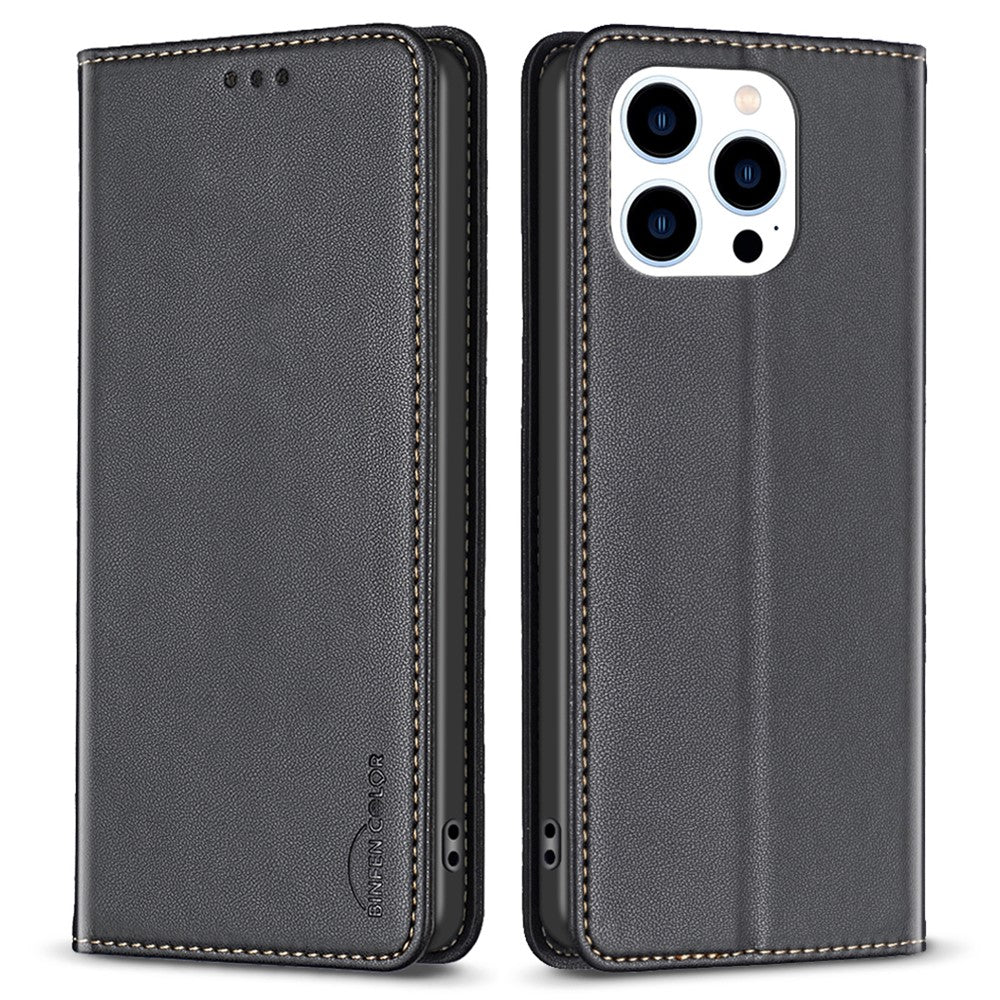 BINFEN COLOR BF18 For iPhone 13 Pro Max Cell Phone Case PU Leather Card Slot Stand Phone Cover