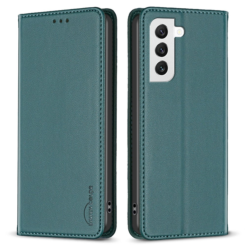 BINFEN COLOR BF18 PU-lædercover med kortholder, flipstativ og magnetisk mobilcover til Samsung Galaxy S21+ 5G