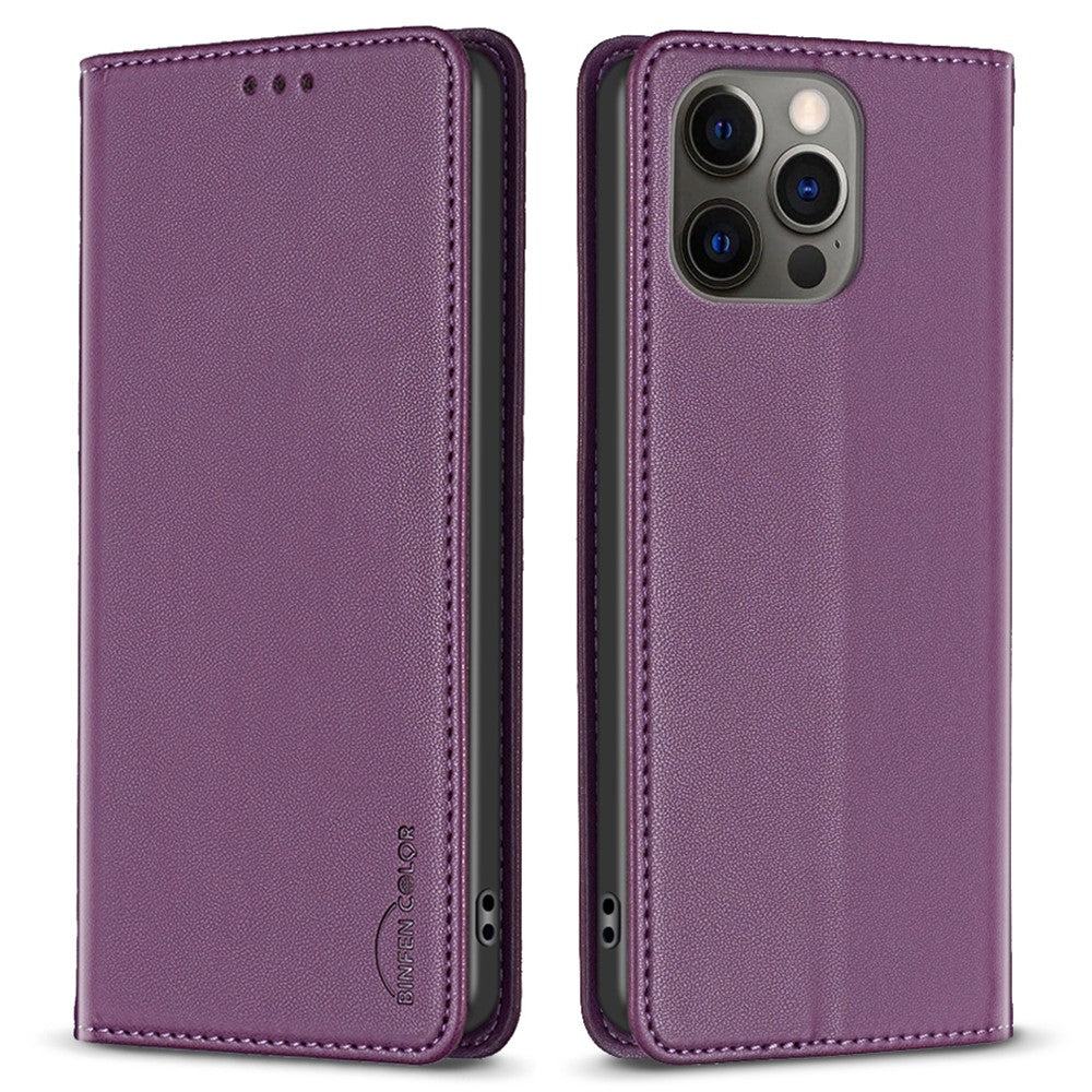 BINFEN COLOR BF18 til iPhone 12 / 12 Pro 6,1 tommer, PU-læder telefoncover med kortplads og stander i flip-design