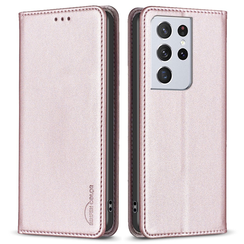 BINFEN COLOR BF18 Leather Phone Case for Samsung Galaxy S21 Ultra 5G Phone Cover with Stand Card Holder