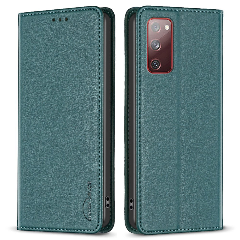 BINFEN COLOR BF18 för Samsung Galaxy S20 FE / S20 FE 5G / S20 FE 2022 / S20 Lite mobilskal Stativ Korthållare Läderfodral