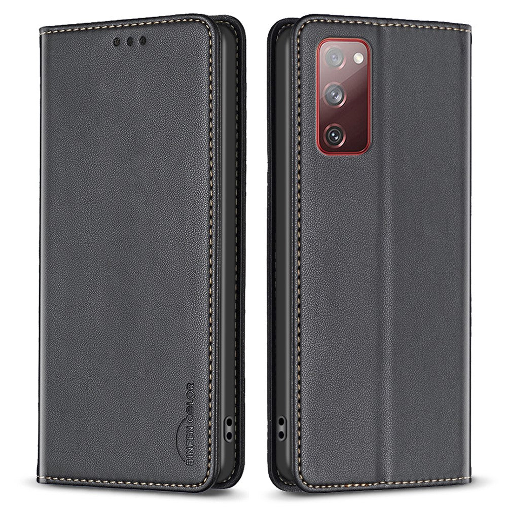 BINFEN COLOR BF18 för Samsung Galaxy S20 FE / S20 FE 5G / S20 FE 2022 / S20 Lite mobilskal Stativ Korthållare Läderfodral