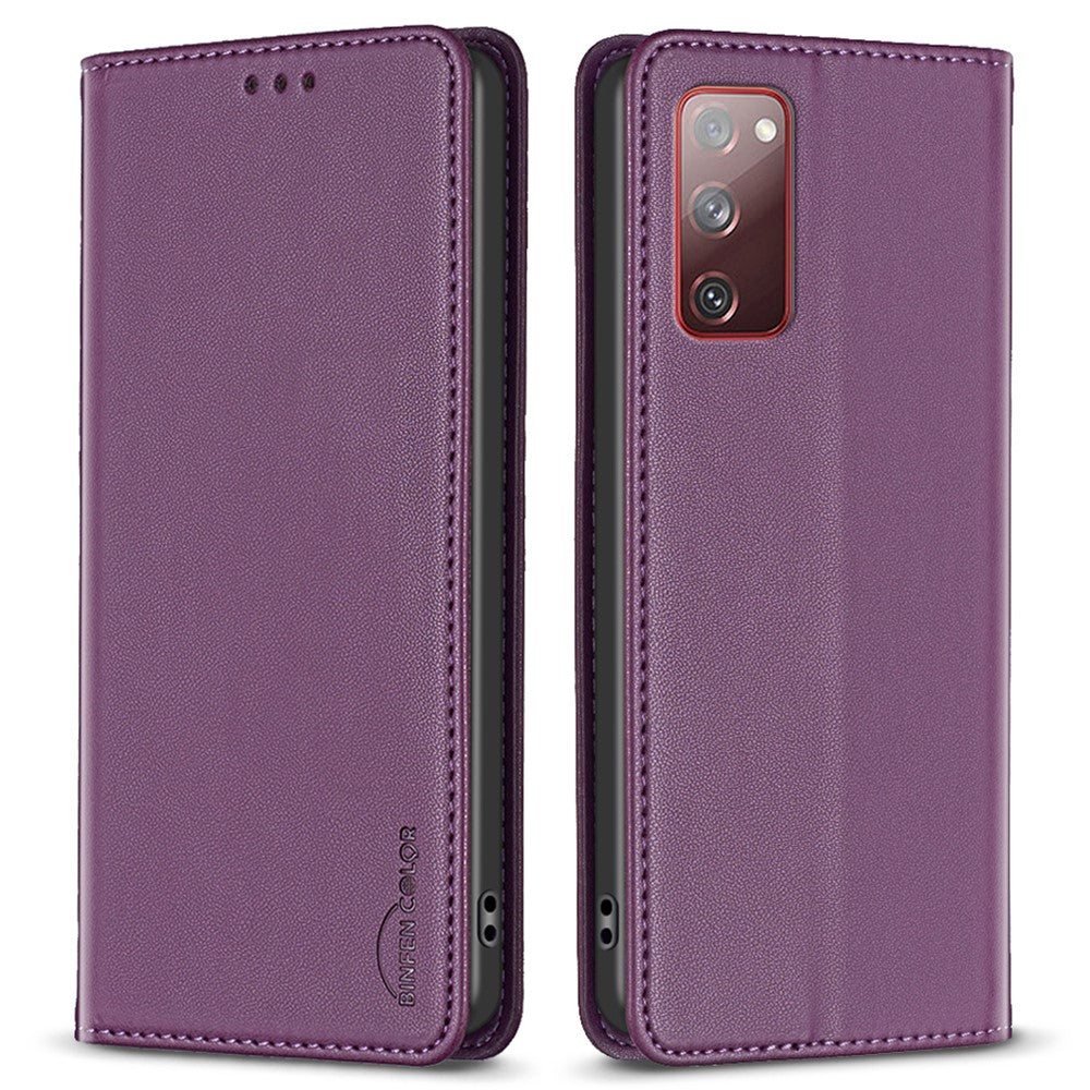 BINFEN COLOR BF18 för Samsung Galaxy S20 FE / S20 FE 5G / S20 FE 2022 / S20 Lite mobilskal Stativ Korthållare Läderfodral