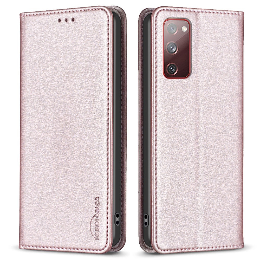 BINFEN COLOR BF18 för Samsung Galaxy S20 FE / S20 FE 5G / S20 FE 2022 / S20 Lite mobilskal Stativ Korthållare Läderfodral