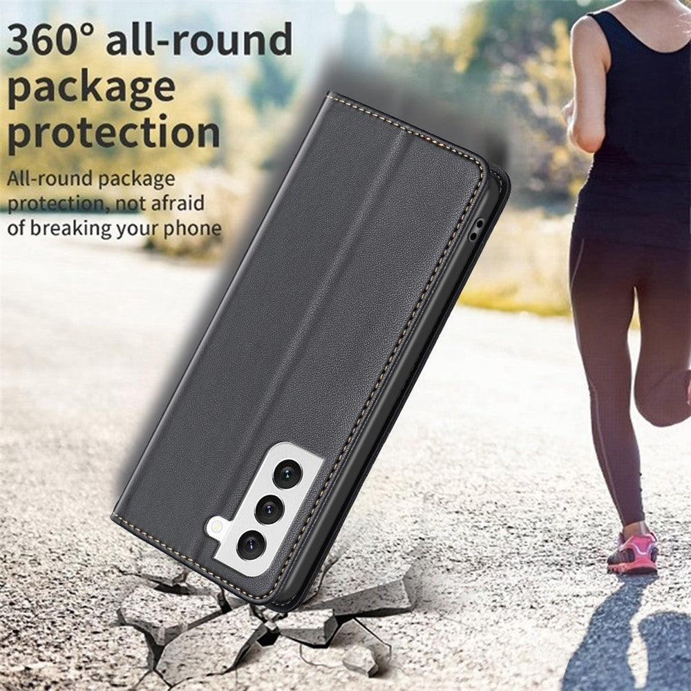 BINFEN COLOR BF18 til Samsung Galaxy S22 5G PU Læder Kortlomme Cover Stødsikkert Stativ Telefonetui