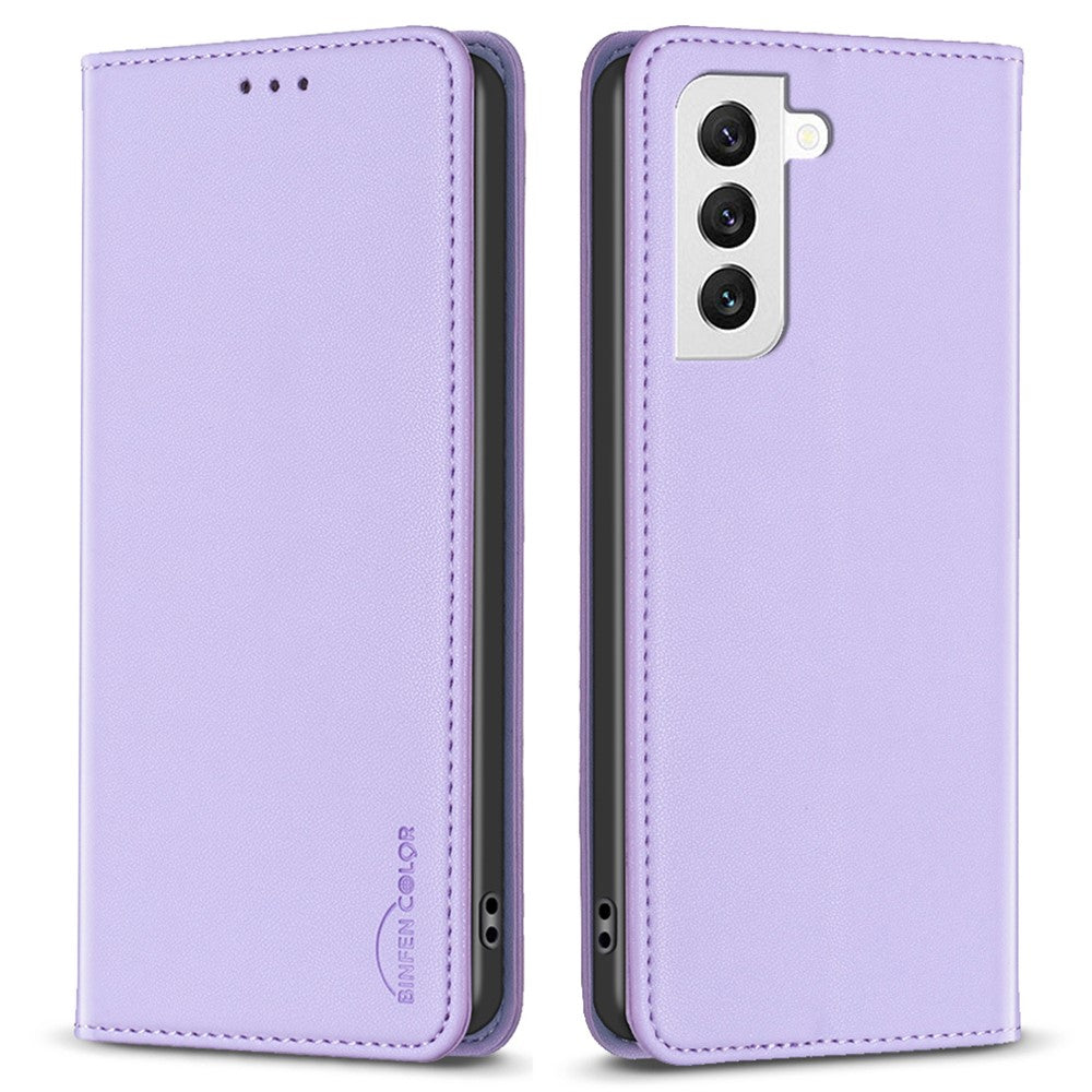 BINFEN COLOR BF18 til Samsung Galaxy S22 5G PU Læder Kortlomme Cover Stødsikkert Stativ Telefonetui