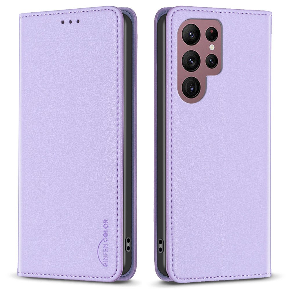 BINFEN COLOR BF18 For Samsung Galaxy S22 Ultra 5G PU Leather Phone Cover Card Holder Stand Hidden Magnetic Adsorption Case