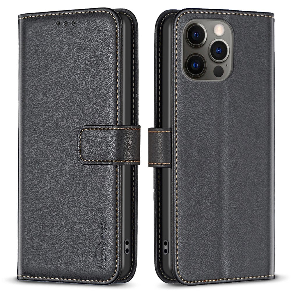 BINFEN COLOR BF17 Pungcover til iPhone 12 / 12 Pro 6.1 tommer, Flipcover i PU-læder med standerfunktion