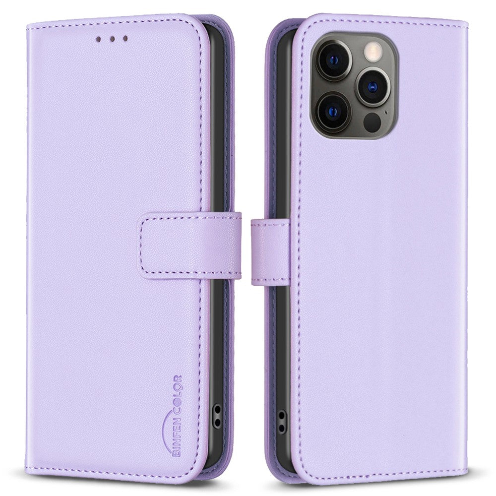 BINFEN COLOR BF17 Pungcover til iPhone 12 / 12 Pro 6.1 tommer, Flipcover i PU-læder med standerfunktion