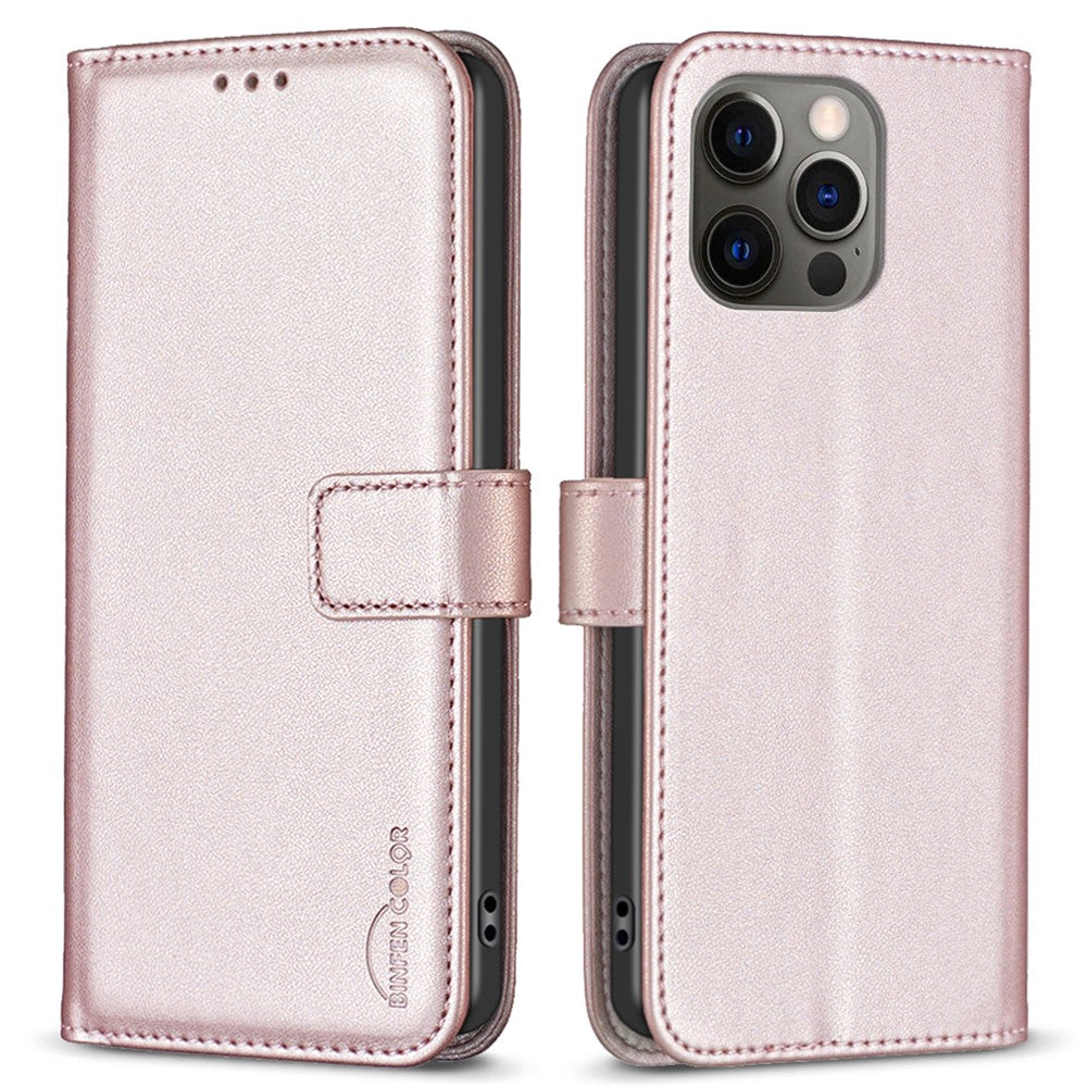 BINFEN COLOR BF17 Pungcover til iPhone 12 / 12 Pro 6.1 tommer, Flipcover i PU-læder med standerfunktion
