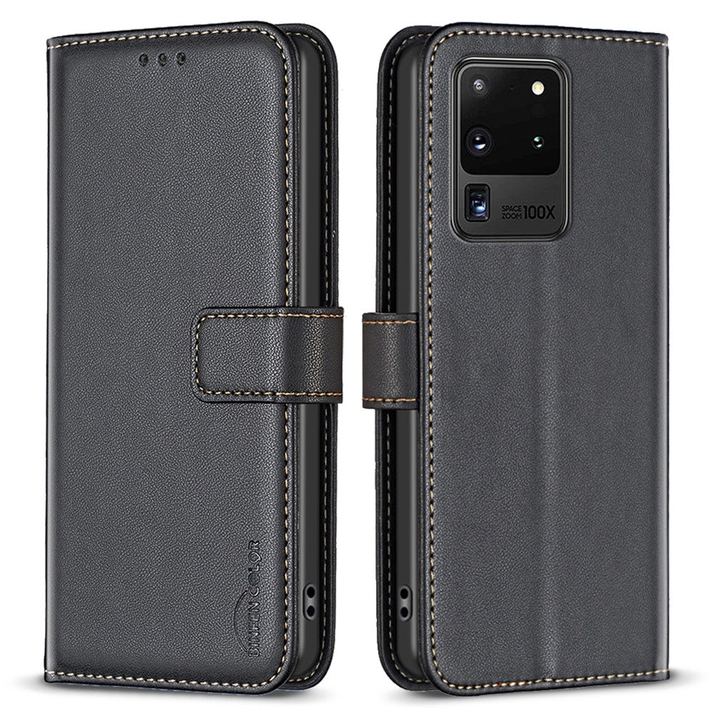 BINFEN COLOR BF17 TPU+PU Leather Phone Cover for Samsung Galaxy S20 Ultra Stand Magnetic Phone Case Wallet