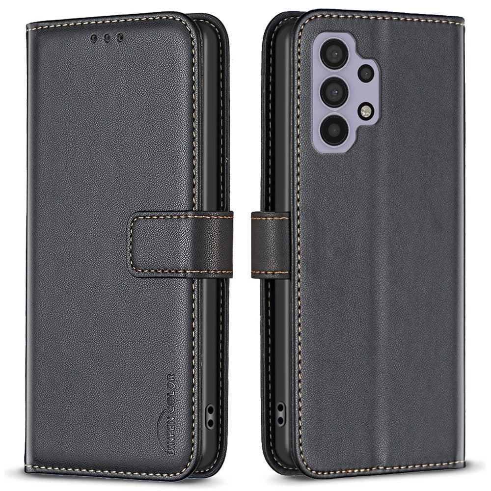 BINFEN COLOR BF17 Leather Case for Samsung Galaxy A32 4G (EU Version) Stand Wallet Cell Phone Cover