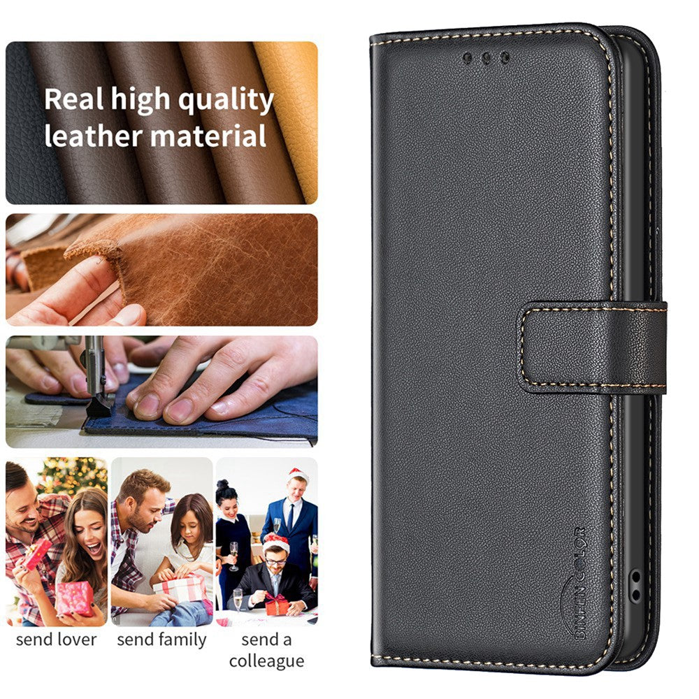 BINFEN COLOR BF17 Leather Case for Samsung Galaxy A32 4G (EU Version) Stand Wallet Cell Phone Cover