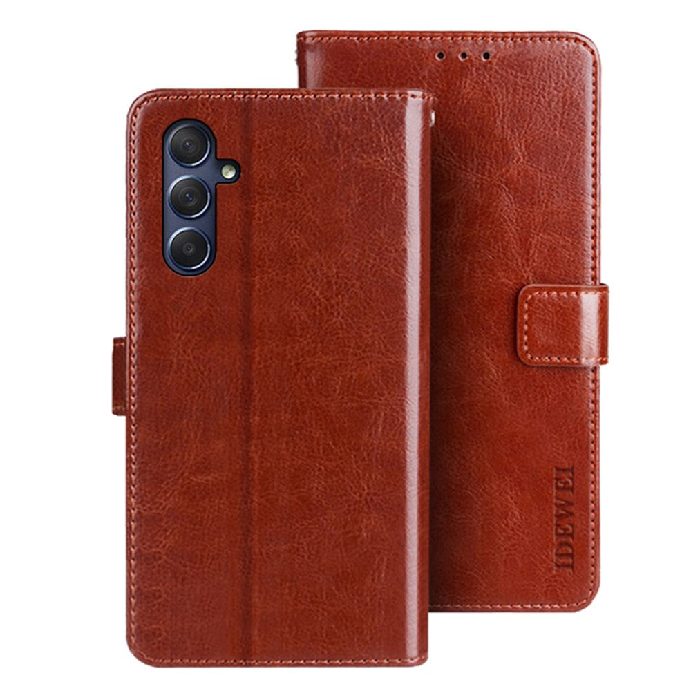 IDEWEI ridsefast læderpungcover til Samsung Galaxy M54 5G / F54 5G med Crazy Horse-struktur og støttefunktion
