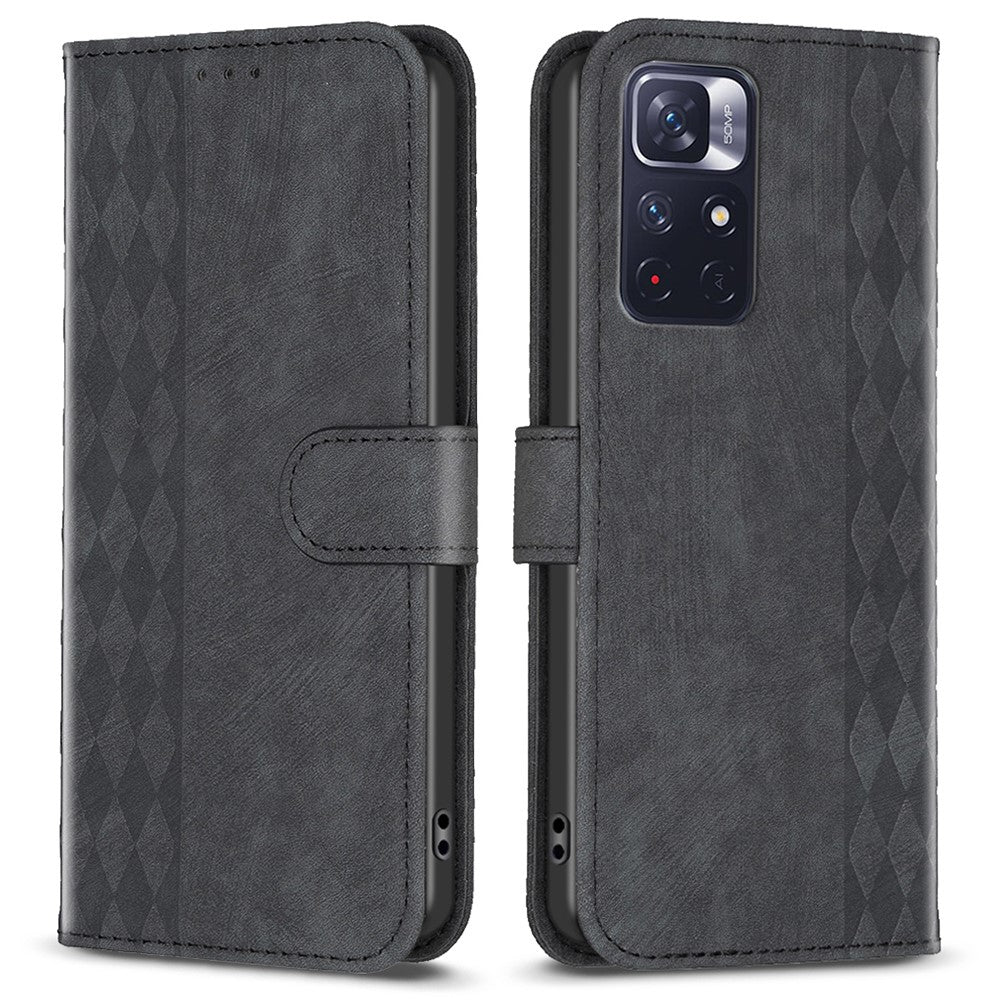 For Xiaomi Redmi Note 11 4G (Qualcomm) / Note 11S 4G Leather Phone Case Imprinting Grid Wallet Stand Shell