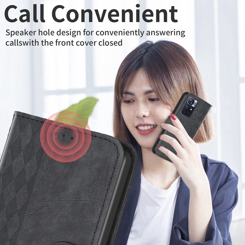 For Xiaomi Redmi Note 11 4G (Qualcomm) / Note 11S 4G Leather Phone Case Imprinting Grid Wallet Stand Shell
