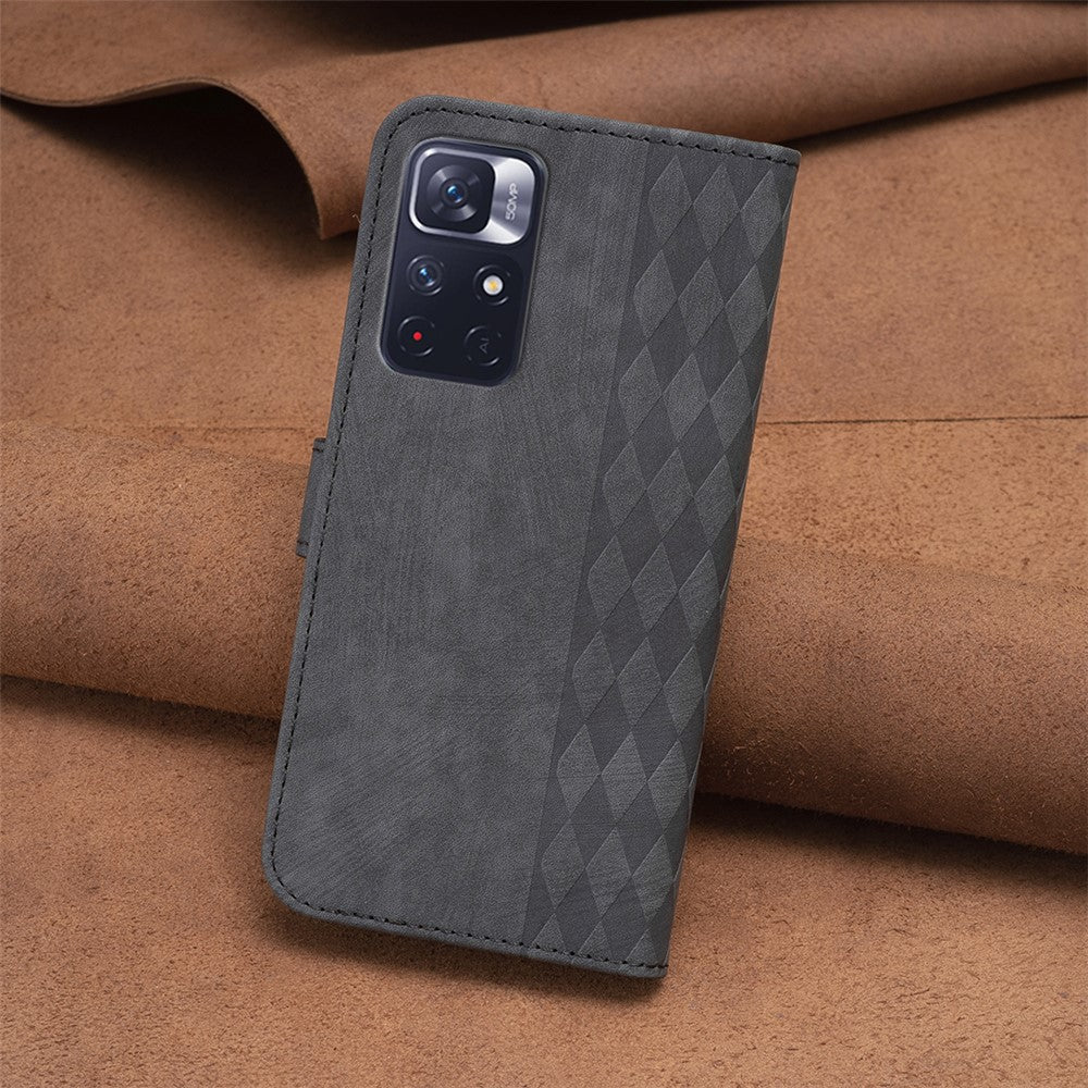 For Xiaomi Redmi Note 11 4G (Qualcomm) / Note 11S 4G Leather Phone Case Imprinting Grid Wallet Stand Shell