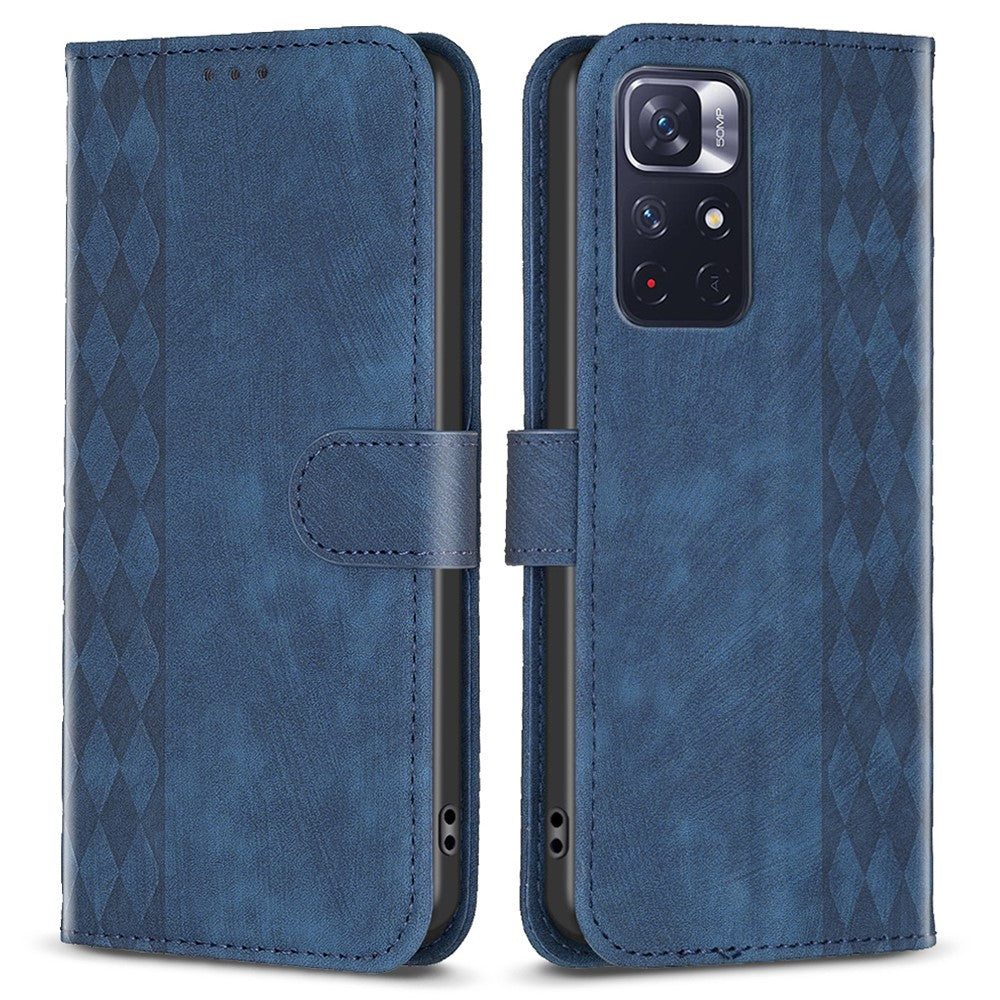 For Xiaomi Redmi Note 11 4G (Qualcomm) / Note 11S 4G Leather Phone Case Imprinting Grid Wallet Stand Shell