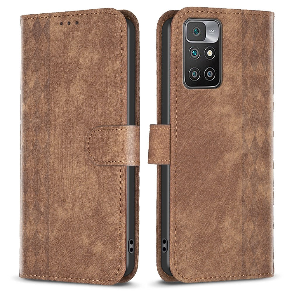 For Xiaomi Redmi Note 11 4G (MediaTek) / Redmi 10 4G (2021) / Redmi 10 2022 4G / 10 Prime Imprinting Grid Wallet Stand Phone Leather Case